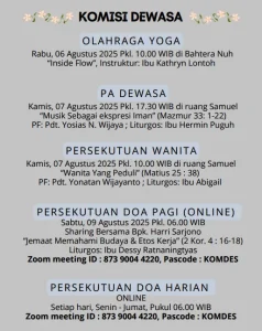 Olah Raga Yoga, PA Dewasa, Persekutuan Wanita, Persekutuan Doa Pagi dan Persekutuan Doa Harian