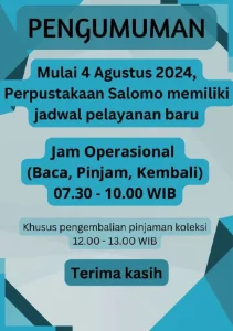 Jadwal Pelayanan Baru Perpustakaan Salomo