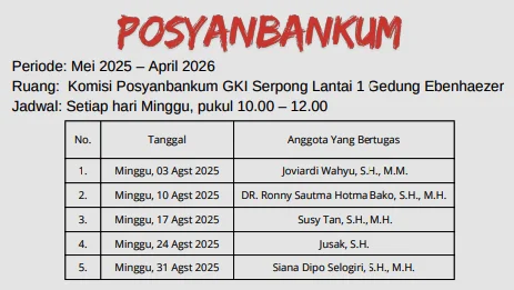 Jadwal Komisi PosYanBanKum